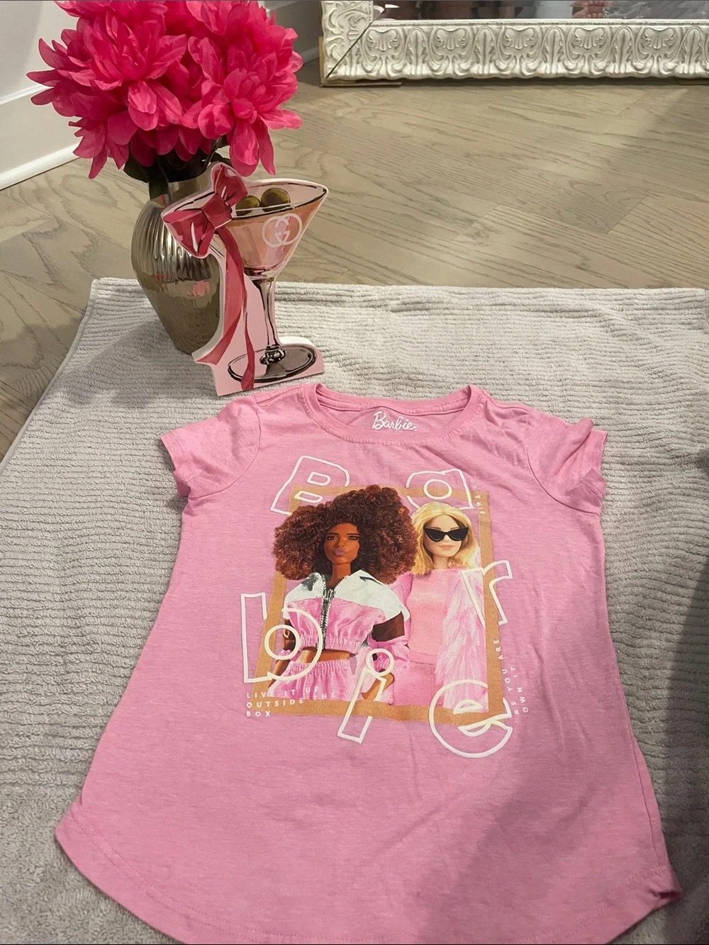 Barbie Pink Graphic Short Sleeve Tee with Doll Print